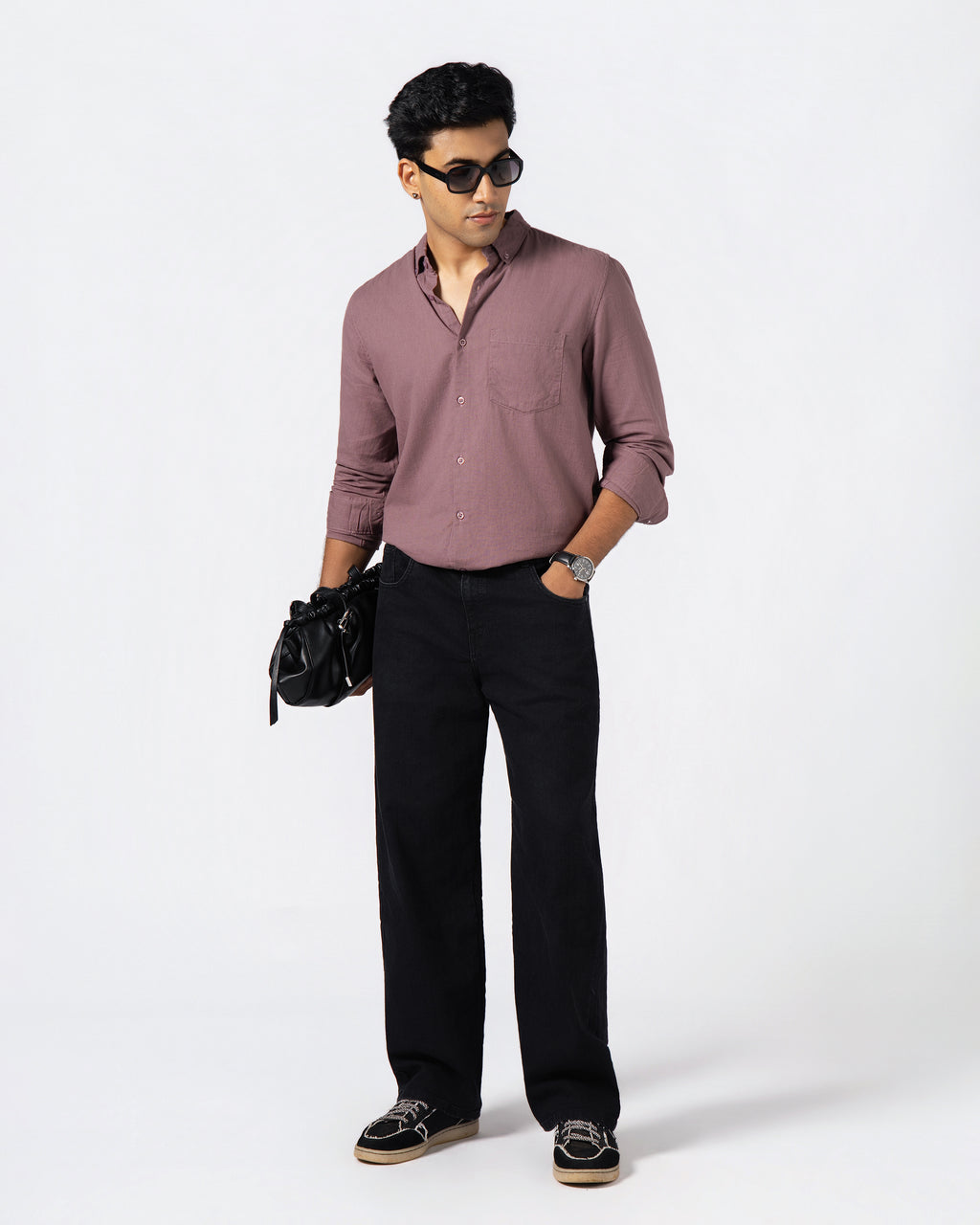 DUSTY ROSE LINEN BLEND SHIRT