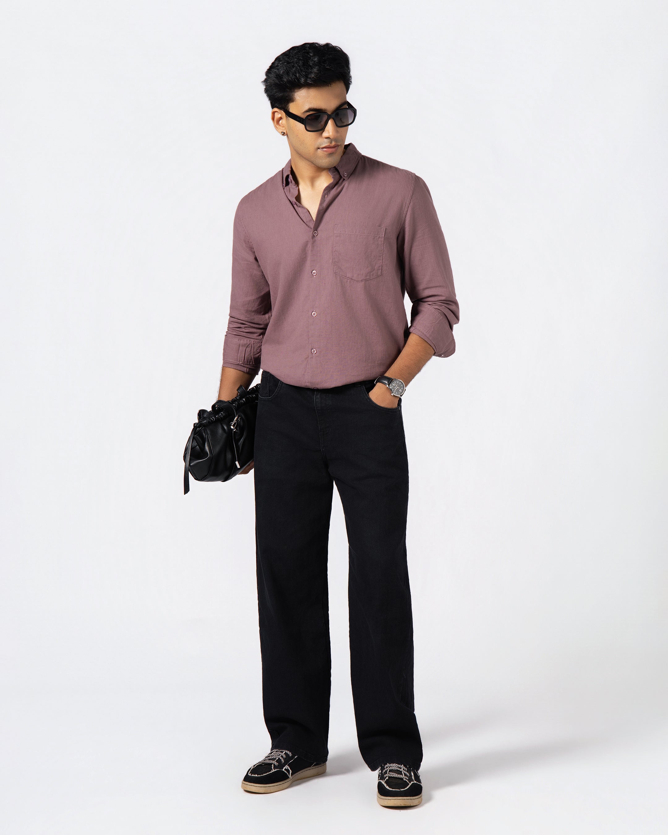 DUSTY ROSE LINEN BLEND SHIRT