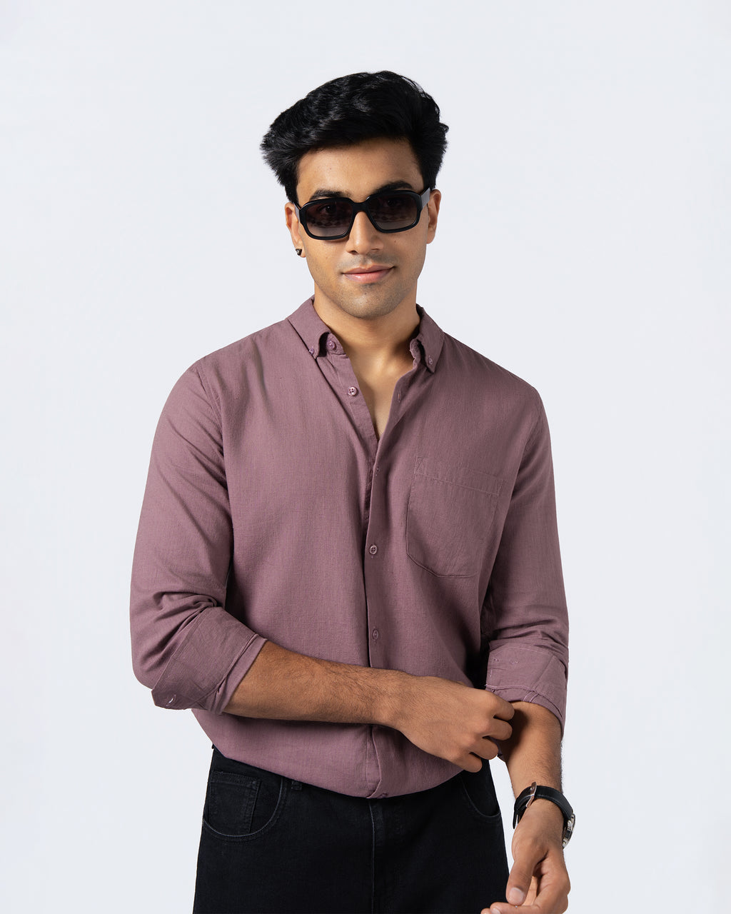DUSTY ROSE LINEN BLEND SHIRT