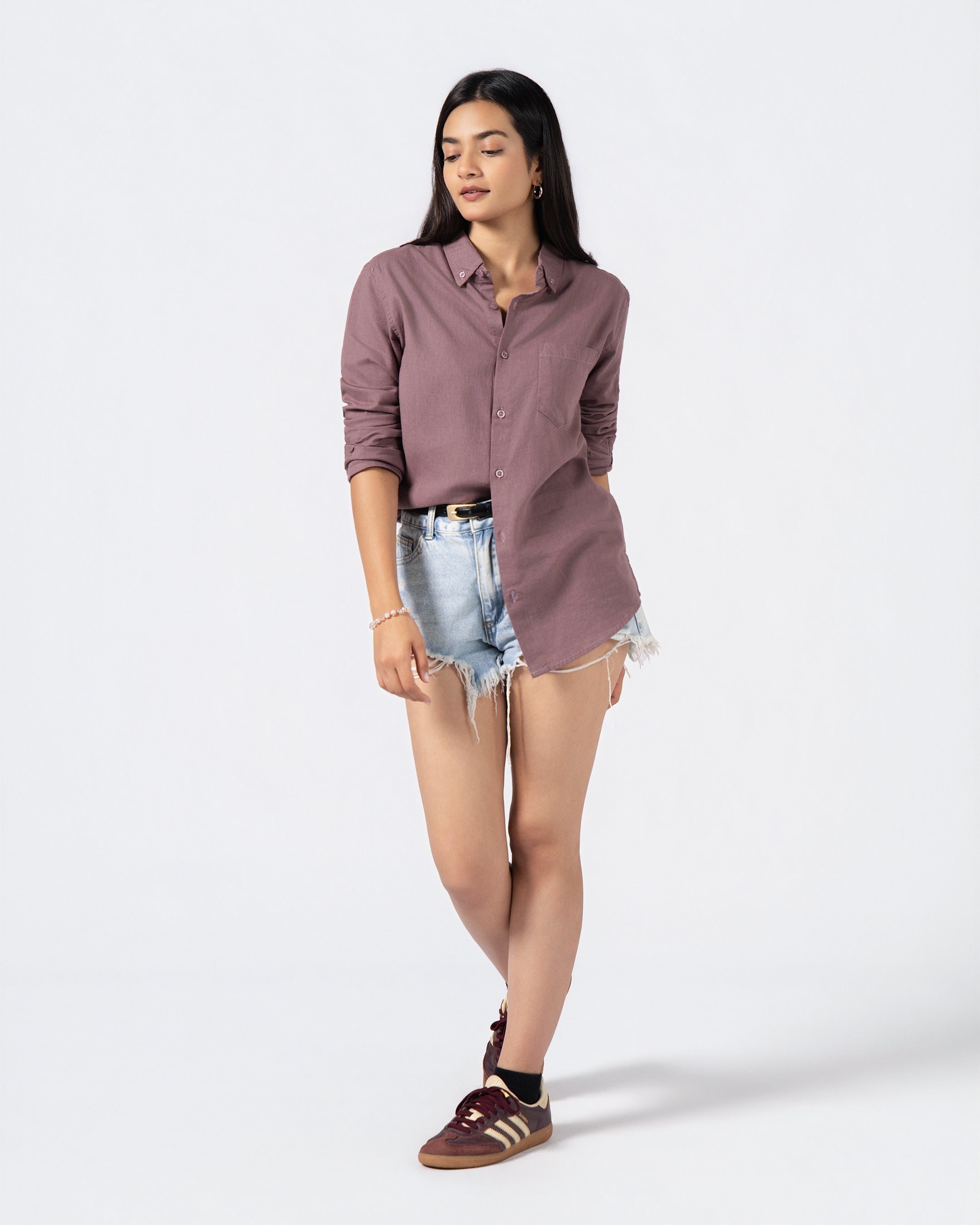 DUSTY ROSE LINEN BLEND SHIRT